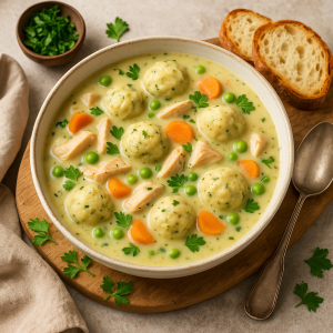 Creamy Chicken Soup with Smotanovými Knedličkami