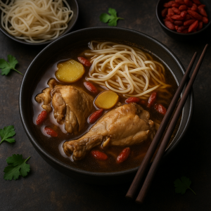 Taiwanská Chicken Soup with Sezamovým Olejom and Goji
