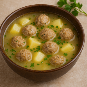 Turkish Citrónová Soup with Meatballs