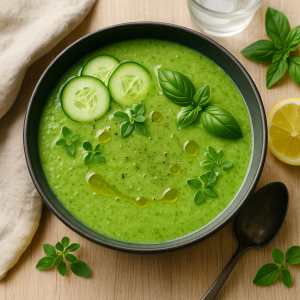 Zelené gazpacho s uhorkou, bylinkami a citrónom