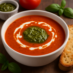 Tomato Soup with Bazalkovým Pestom