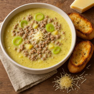 Creamy Leek Soup with Minced Meat