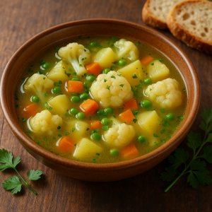 Jemná Cauliflower Soup with Hráškom and Mrkvou