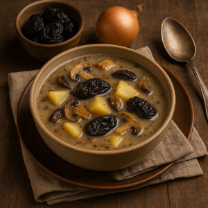 Traditional Mushroom Soup with Sušenými Slivkami