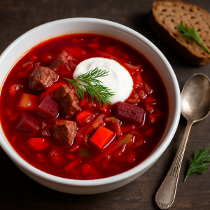 Tradičný Boršč with Hovädzím Meat, Cviklou and Kyslou Cream
