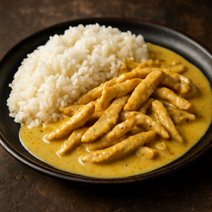 Turkey Rezančeky V Horčicovej Omáčke with Rice