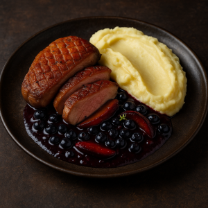 Baked Kačacie Prsia with Čučoriedkovo-Slivkovou Omáčkou and Kašou
