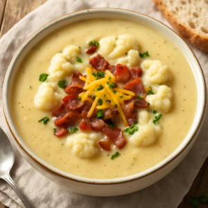 Creamy Cauliflower with Bacon and Cheese