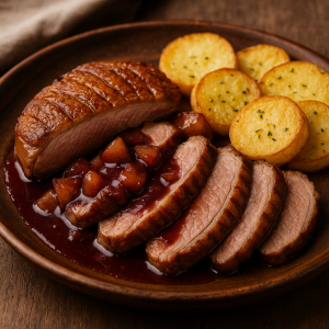 Kačacie Prsia with Jablkovou Omáčkou and Červeným Vínom