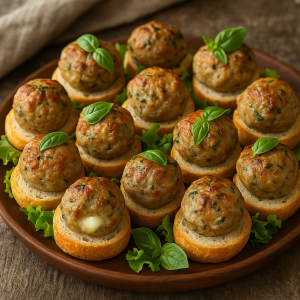 Mozzarellové mäsové guľky so šalátom a bagetou
