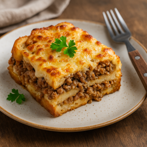 Slaná žemľovka s mletým mäsom a syrom