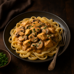 Kurací Stroganov s kyslou smotanou a šampiňónmi