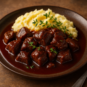Stewed Beef Stehno with Červeným Vínom and Bylinkovou Omáčkou