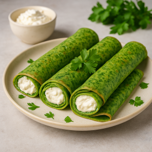 Špenátové palacinky s krémovo-syrovou plnkou
