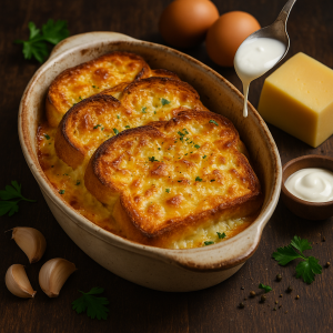 Francúzsky toast so syrom a cesnakovou smotanou
