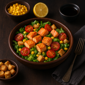 Lososový Salad with Krutónmi and Vegetables