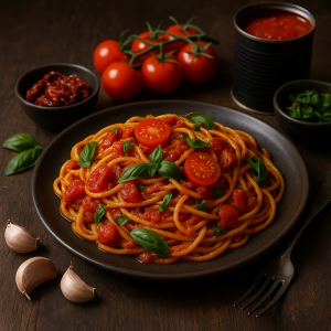 Cestoviny pasta ai 4 pomodori s paradajkami a bazalkou