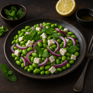 Sýty edamame šalát s fetou a mätou