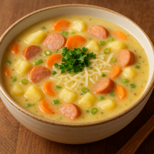 Zemiakový Krém with Sausages and Cheese