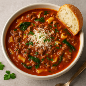 Lasagnová Soup with Minced Meat and Parmezánom