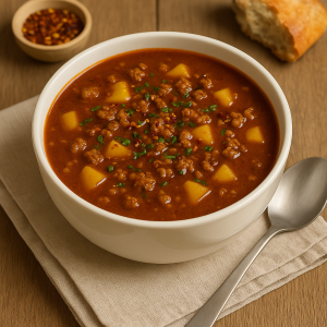 Quick Goulash Soup with Minced Meat