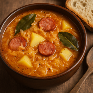 Cabbage with Potatoes and Sausage for Zahriatie